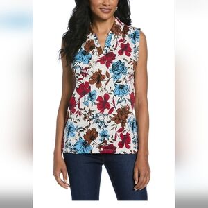 Rafaella Floral Sleeveless Blouse - Red, Blue, Brown